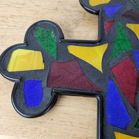 Mosaic Stained Glass Colorful Green Red Blue Yellow Cross Hanging Wall Decor 16
